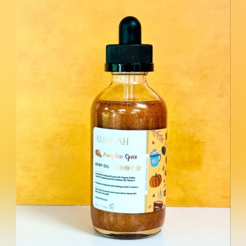 Aminnah Pumpkin Spice Body Oil Coconut Jojoba Almond Sunflower Vitamin E NEW